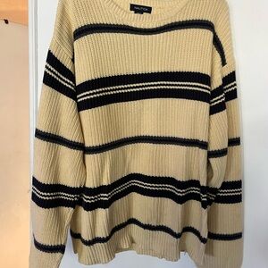 Nautica Men's Beige and Navy Striped Crewneck Sweater